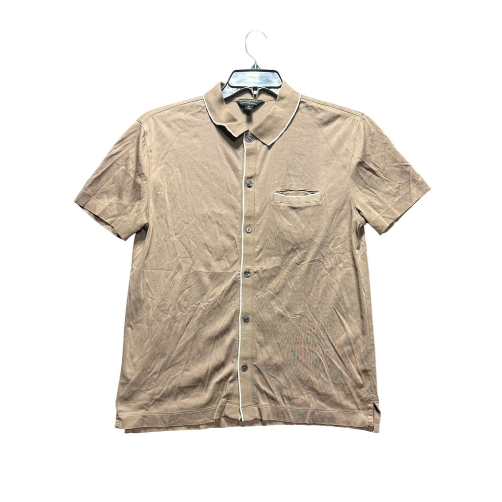 Banana Republic Luxe Touch Performance Polo Men M Tan Button Down Short Sleeve